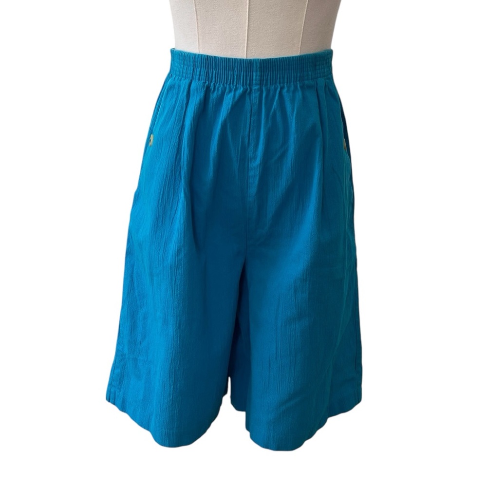 Vintage 90s 100% cotton relaxed wide leg shorts pockets elastic waist blue S